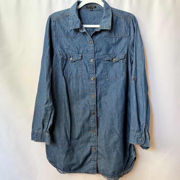 Timing Tops - Timing Women’s Classic Blue Button-Up Denim Shirt Dress, Medium